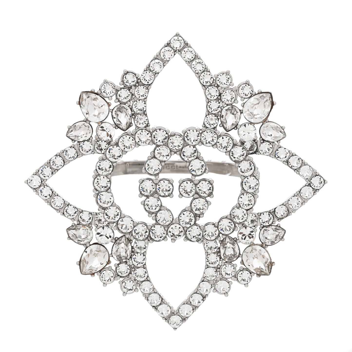 Metal Crystal Interlocking G Flower Ring M Silver
