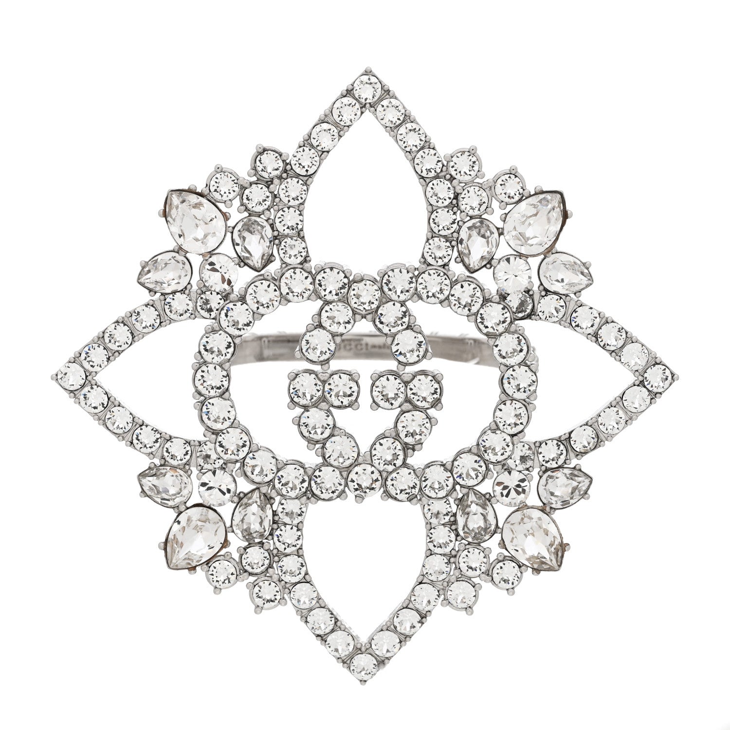 Gucci Metal Crystal Interlocking G Flower Ring M Silver 1 of 6