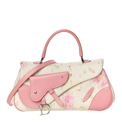 Christian Dior Canvas Floral Top Handle Saddle Bag Pink 1 of 9