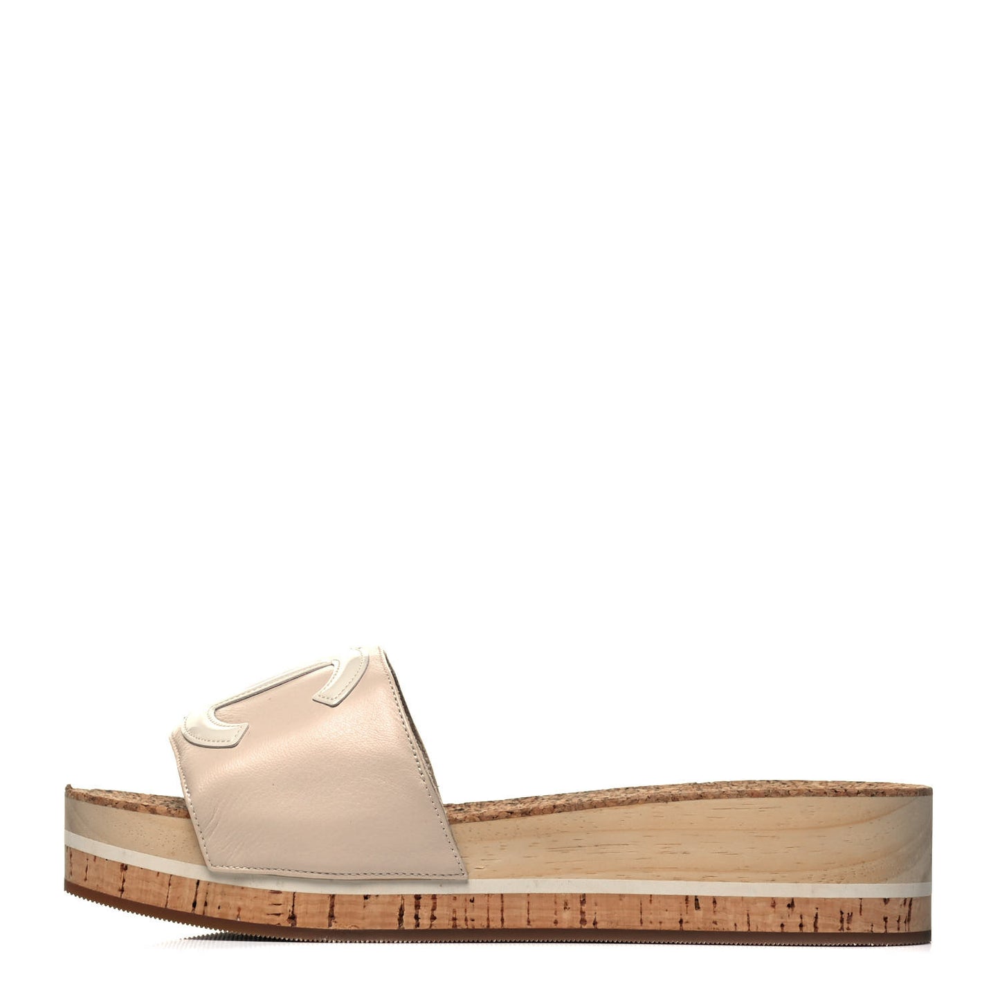 Patent Calfskin Cork CC Platform Slide Sandals 36 Beige