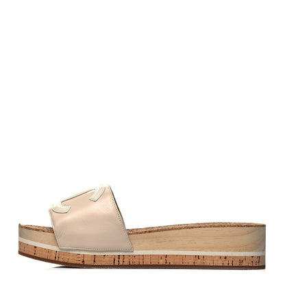 Chanel Patent Calfskin Cork CC Platform Slide Sandals 36 Beige 1 of 8