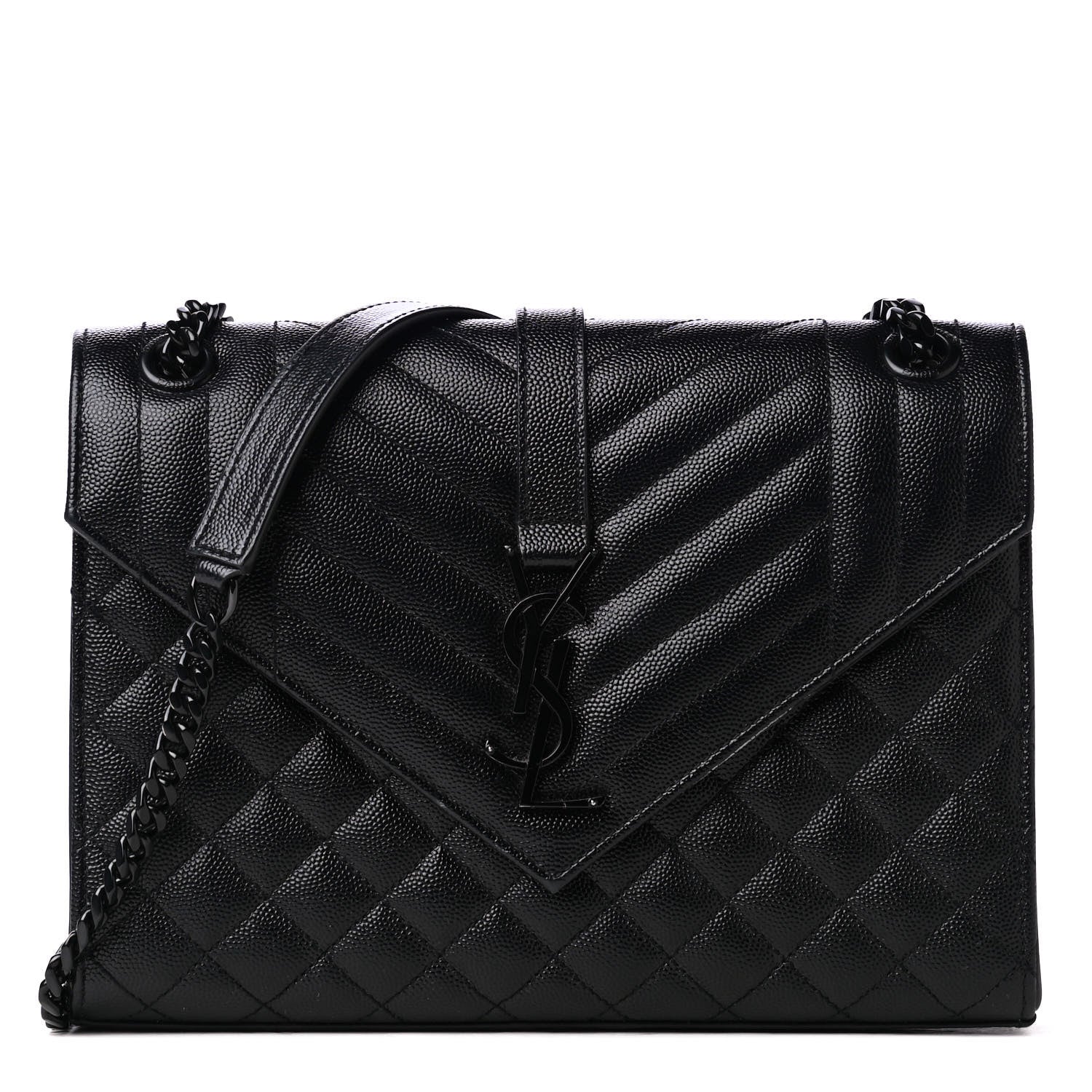 Saint Laurent Grain De Poudre Textured Mixed Matelasse Triquilt Medium Monogram Satchel Black 1 of 4