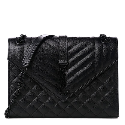Saint Laurent Grain De Poudre Textured Mixed Matelasse Triquilt Medium Monogram Satchel Black 1 of 4