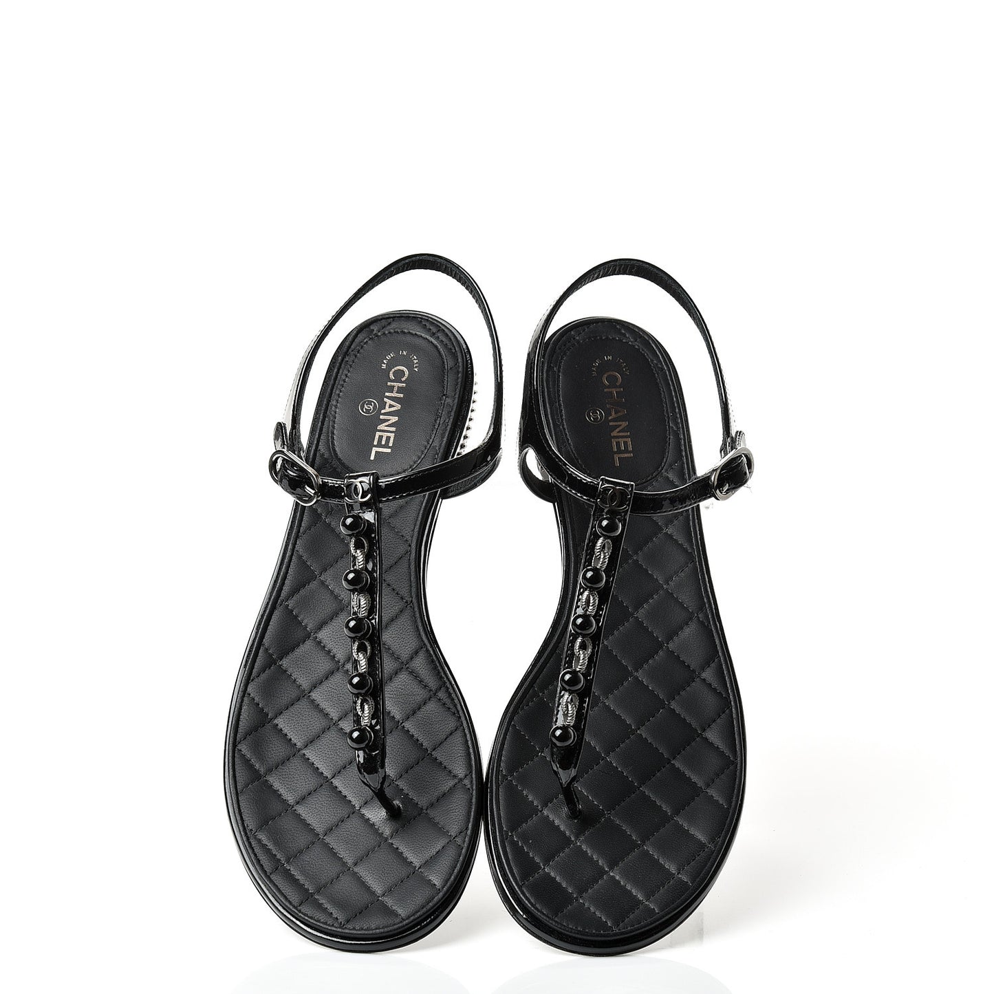 Patent Beaded CC Thong Sandals 37.5 Black