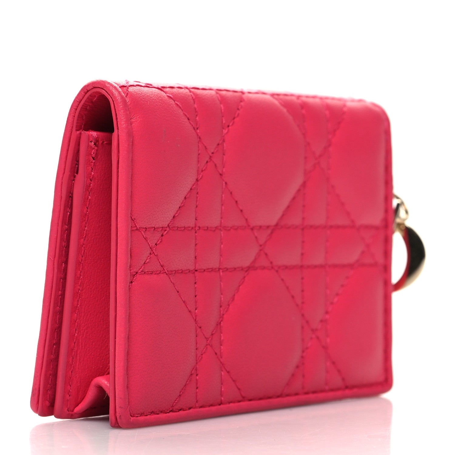 Christian Dior Lambskin Cannage Small Lady Dior Flap Card Holder Fuchsia 3 of 10