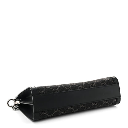 Gucci Jacquard Black Denim GG Monogram Chain Shoulder Bag Black Ivory 4 of 12