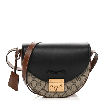 Gucci GG Supreme Monogram Calfskin Small Padlock Messenger Shoulder Bag Beige Black Cuir 1 of 12