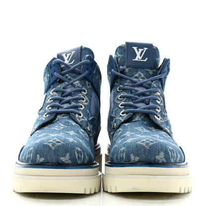 Louis Vuitton Monogram Denim Mens Oberkampf Ankle Boots 9 Blue 2 of 8
