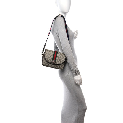 Gucci GG Supreme Monogram Textured Dollar Calfskin Web Studded Mini Ophidia Flap Shoulder Bag Beige Ebony New Acero 2 of 11