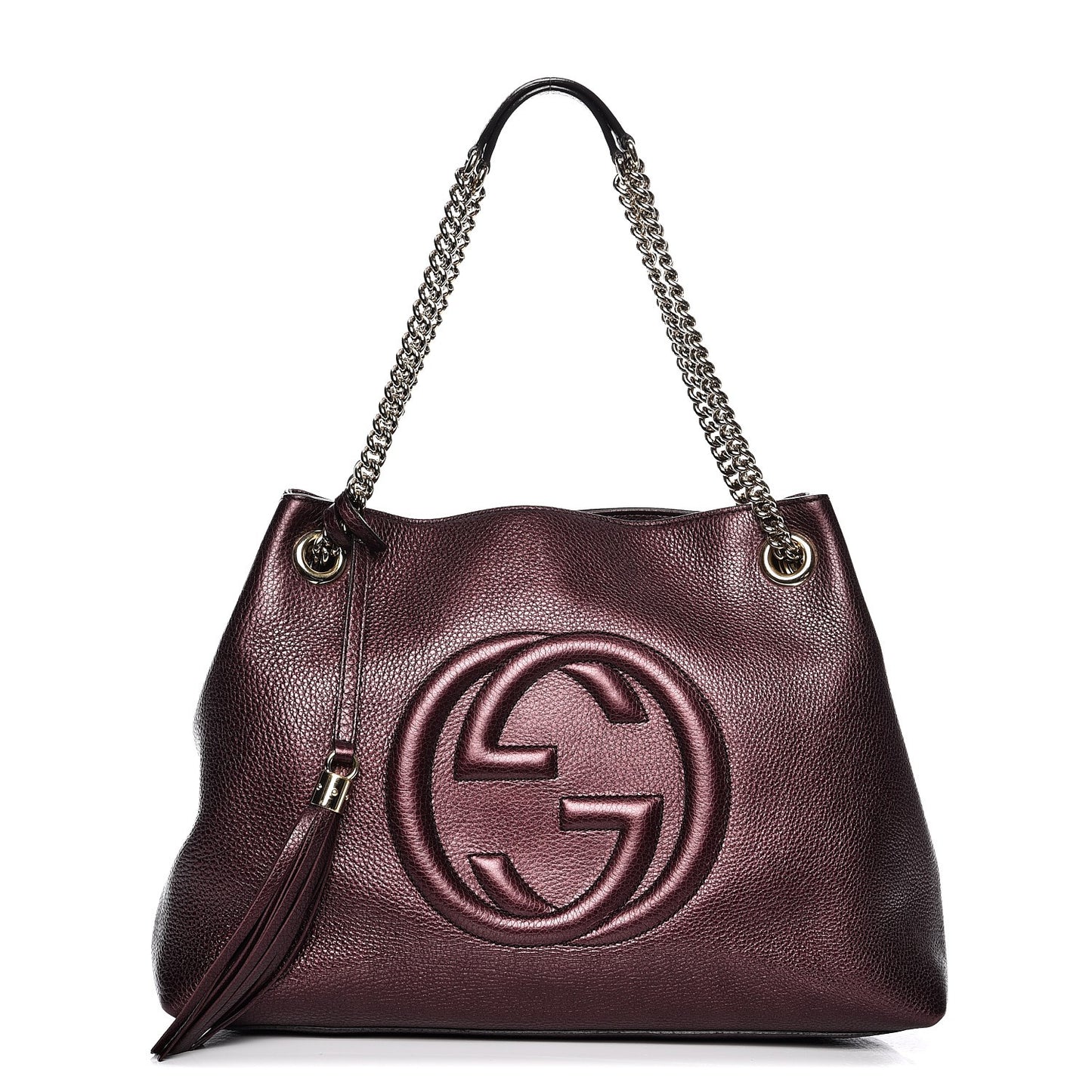 Metallic Cellarius Calfskin Medium Soho Chain Shoulder Bag Classic Burgundy