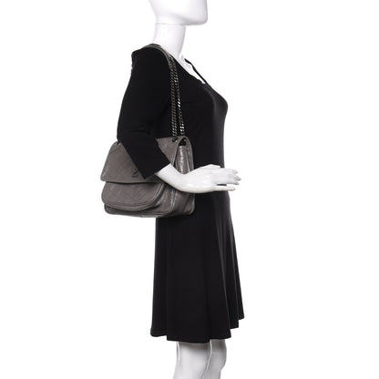 Saint Laurent Crinkled Calfskin Matelasse Monogram Medium Niki Chain Satchel Fog 2 of 10
