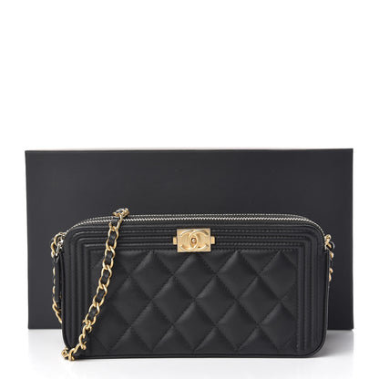 Chanel Lambskin Quilted Small Boy Clutch With Chain Black 13 of 13