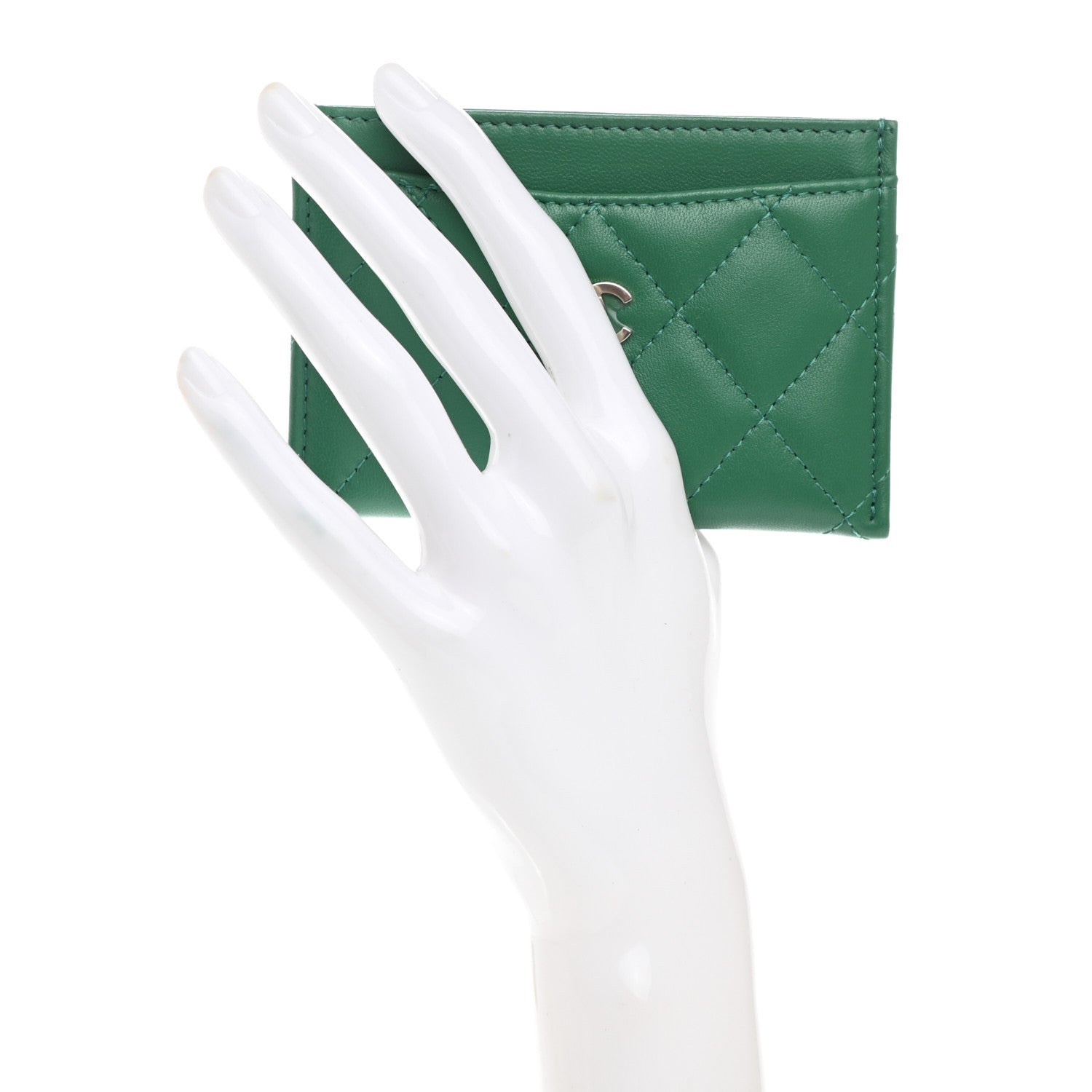 Chanel Lambskin Quilted Card Holder Green 2 of 9