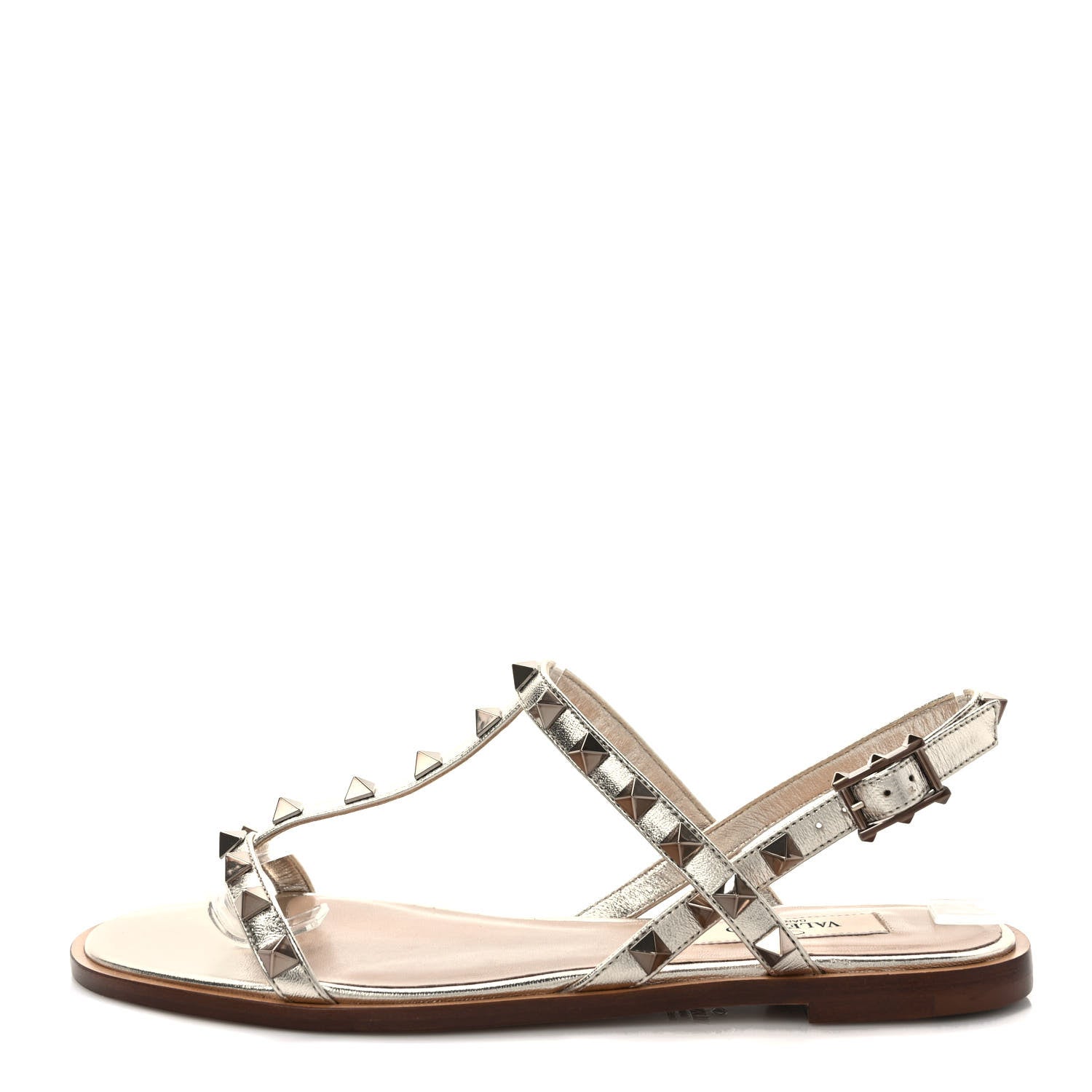 Valentino Garavani Metallic Nappa Rockstud T-Strap Slingback Flat Sandals 36 Skin 1 of 8