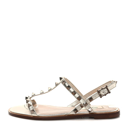Valentino Garavani Metallic Nappa Rockstud T-Strap Slingback Flat Sandals 36 Skin 1 of 8