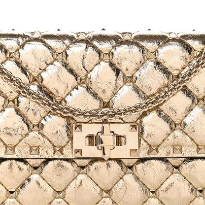 Valentino Garavani Metallic Wrinkled Lambskin Rockstud Spike Wallet on Chain Mekong 7 of 11