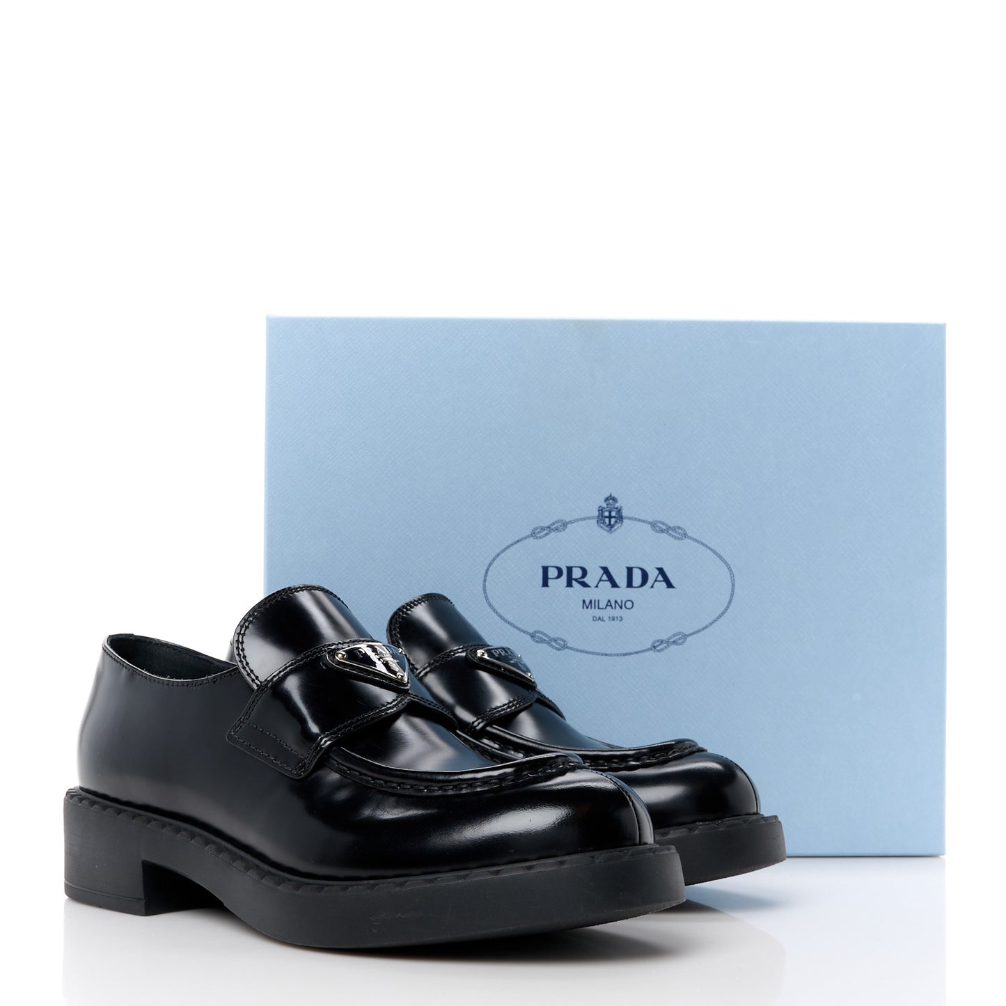 Spazzolato Metal Triangle Logo 50mm Lug Sole Loafers 39 Black