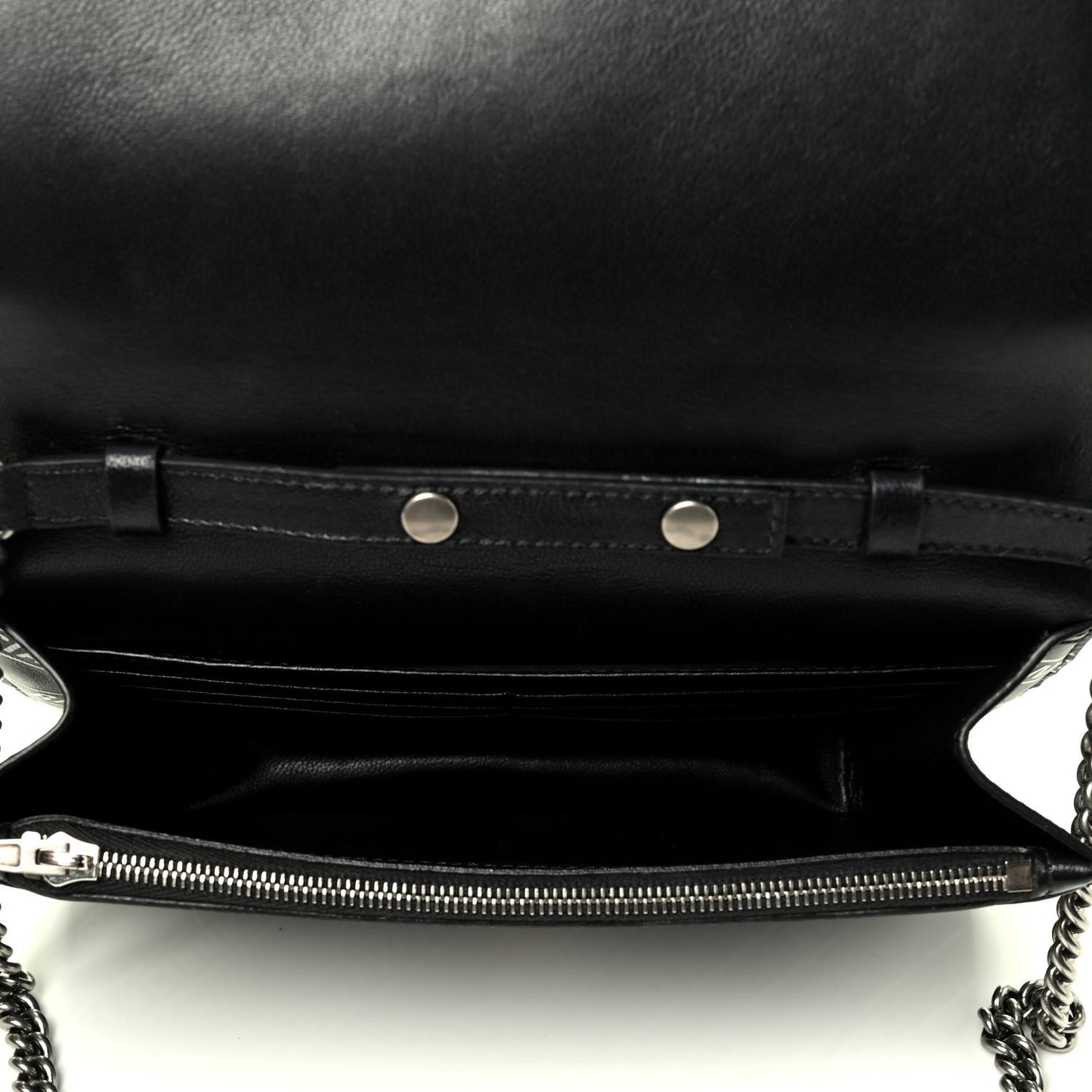Matte Calfskin Diagonal Allover Logo Print B Wallet on Chain Black White