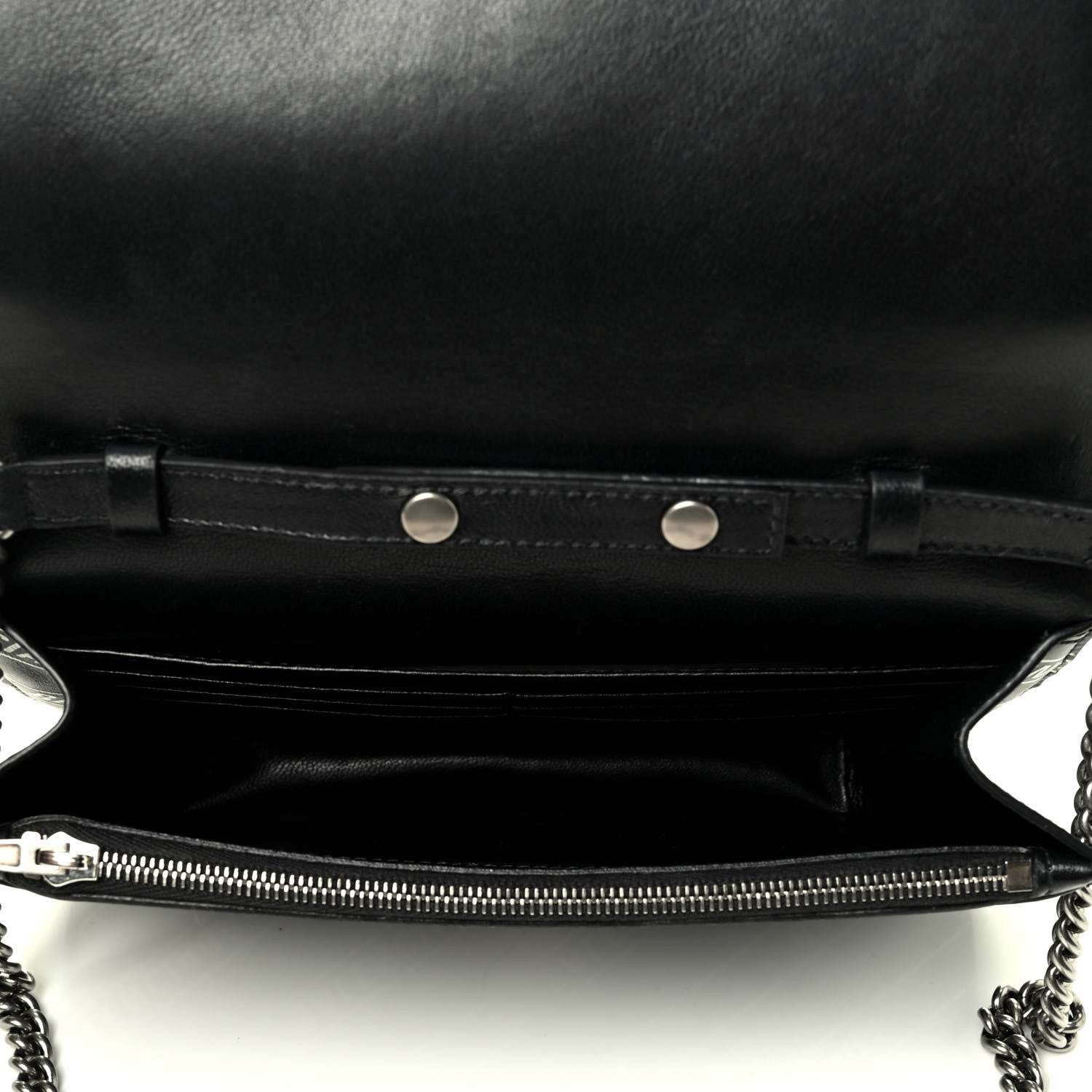 Balenciaga Matte Calfskin Diagonal Allover Logo Print B Wallet on Chain Black White 4 of 4