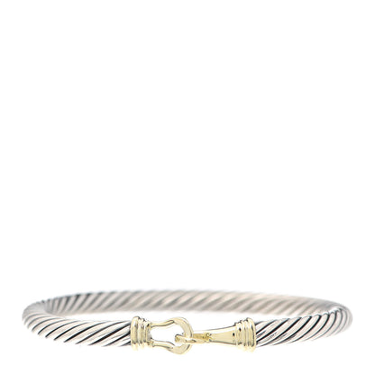 David Yurman Sterling Silver 14K Yellow Gold 5mm Cable Classic Buckle Bracelet 1 of 5