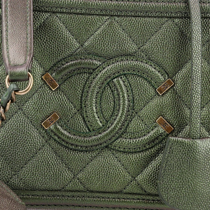 Chanel Iridescent Caviar Quilted Small CC Filigree Vanity Case Green 8 of 10