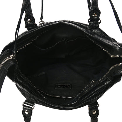 Balenciaga Agneau Classic Silver Hardware S City Logo Strap Black White 5 of 9