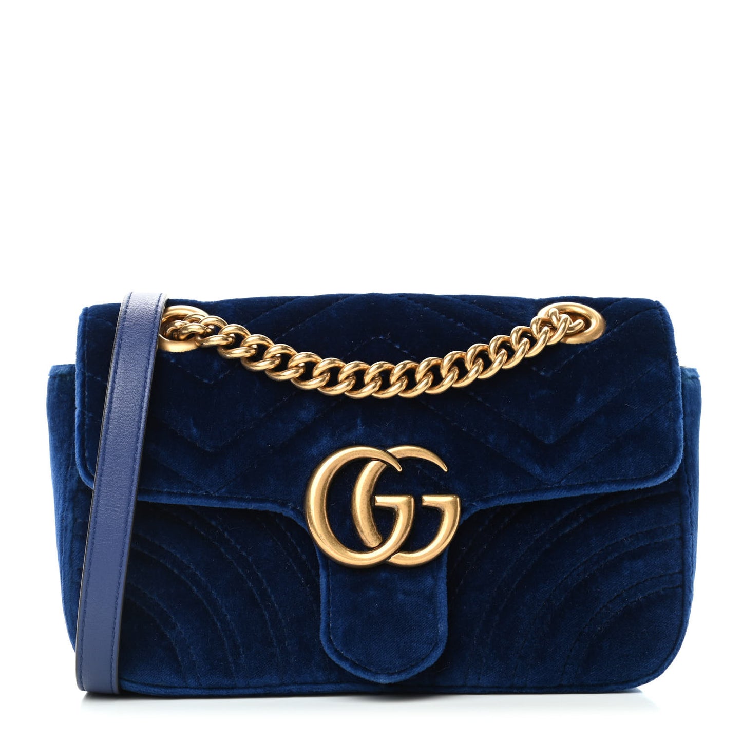 Velvet Matelasse Mini GG Marmont Shoulder Bag Cobalt Blue