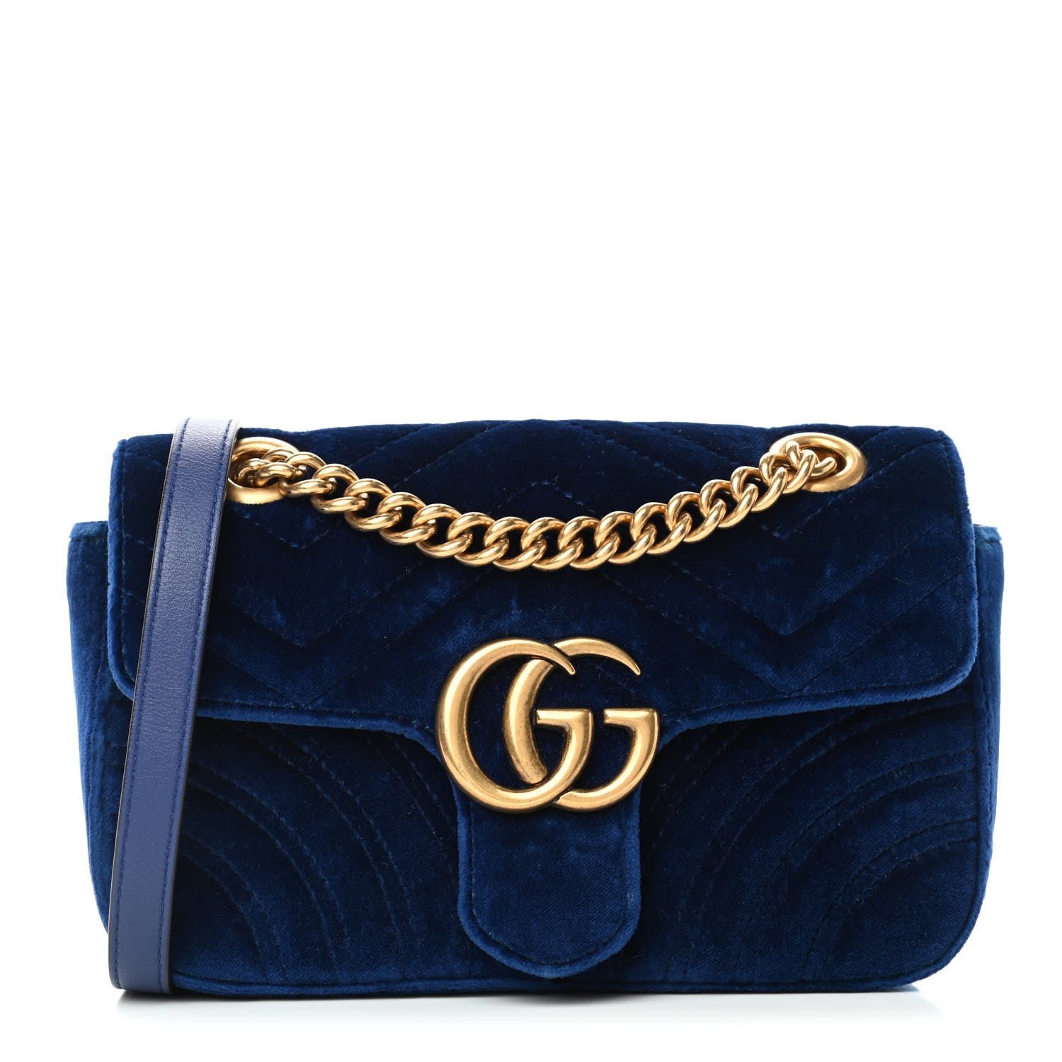 Gucci Velvet Matelasse Mini GG Marmont Shoulder Bag Cobalt Blue 1 of 4