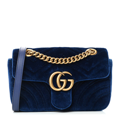 Gucci Velvet Matelasse Mini GG Marmont Shoulder Bag Cobalt Blue 1 of 4