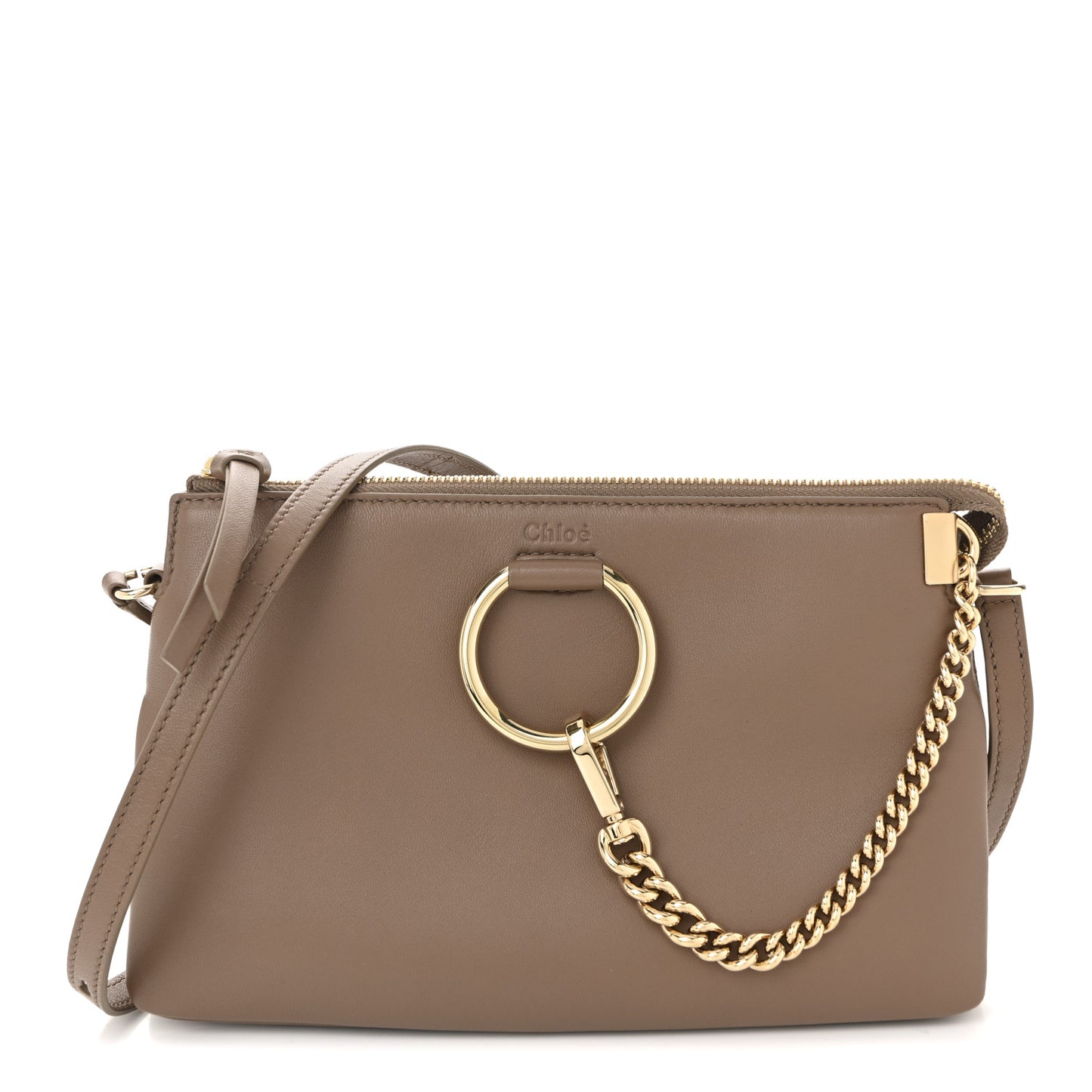 Supple Lambskin Small Faye Soft Zippered Shoulder Bag Neutral