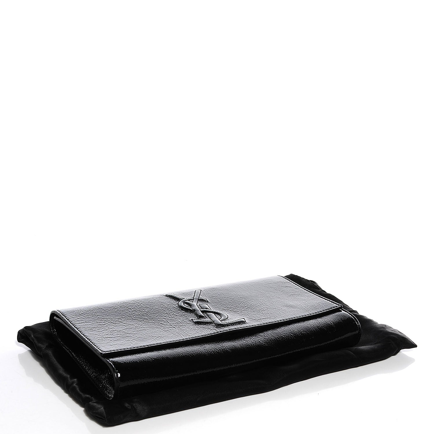 Saint Laurent Textured Patent Monogram Large Belle De Jour Clutch Black 4 of 7