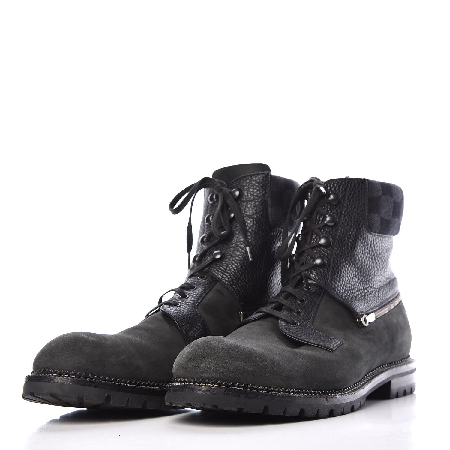 Louis Vuitton Damier Ebene Nubuck Mens Tibet Combat Ankle Boots 11 Black 3 of 10