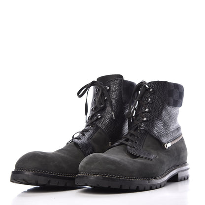 Louis Vuitton Damier Ebene Nubuck Mens Tibet Combat Ankle Boots 11 Black 3 of 10