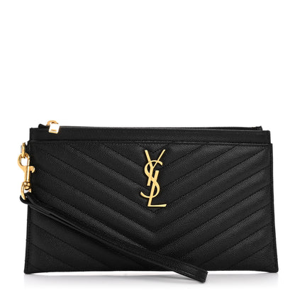 Saint Laurent Grain De Poudre Chevron Monogram Large Bill Pouch Black 1 of 10