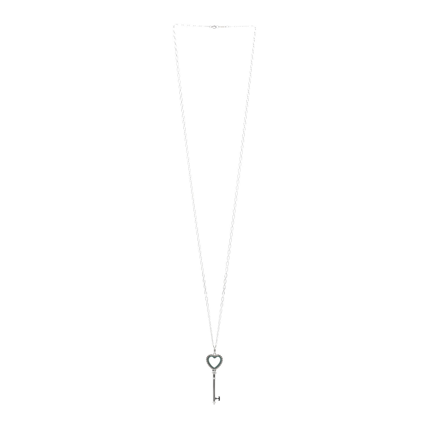 Tiffany Sterling Silver Enamel Beaded Heart Key Pendant Necklace Blue 3 of 5