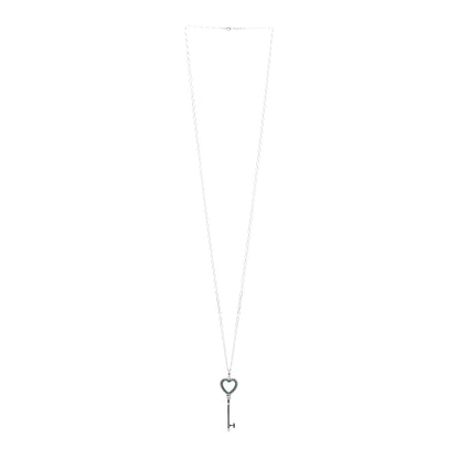 Tiffany Sterling Silver Enamel Beaded Heart Key Pendant Necklace Blue 3 of 5