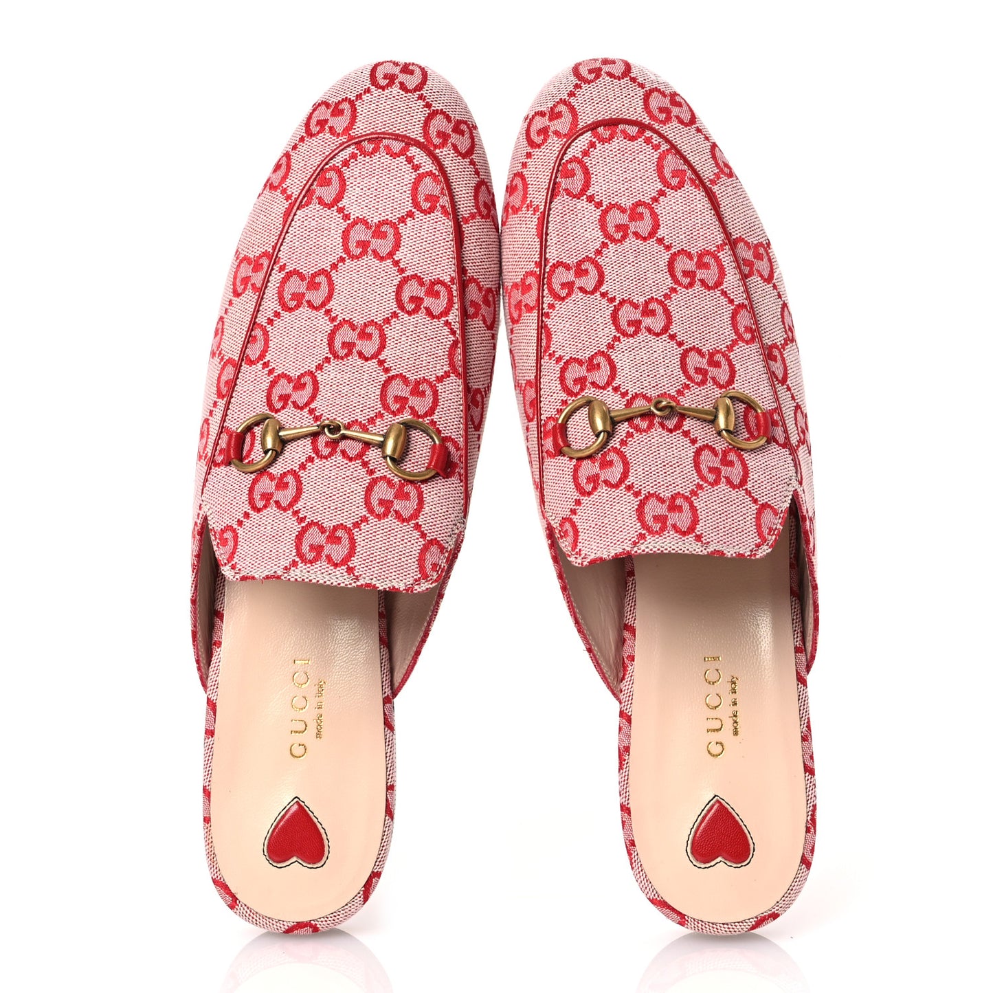 Canvas GG Monogram Horsebit Womens Princetown Slippers 39.5 Gardenia Hibiscus Red