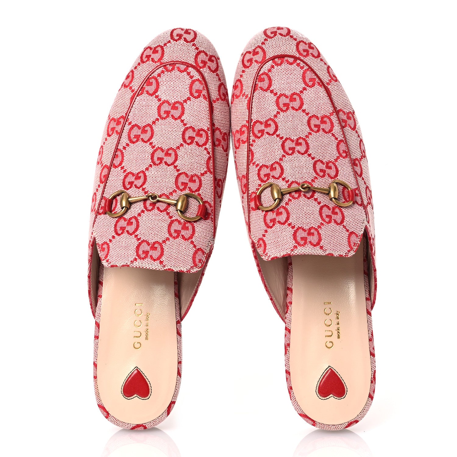Gucci Canvas GG Monogram Horsebit Womens Princetown Slippers 39.5 Gardenia Hibiscus Red 2 of 11