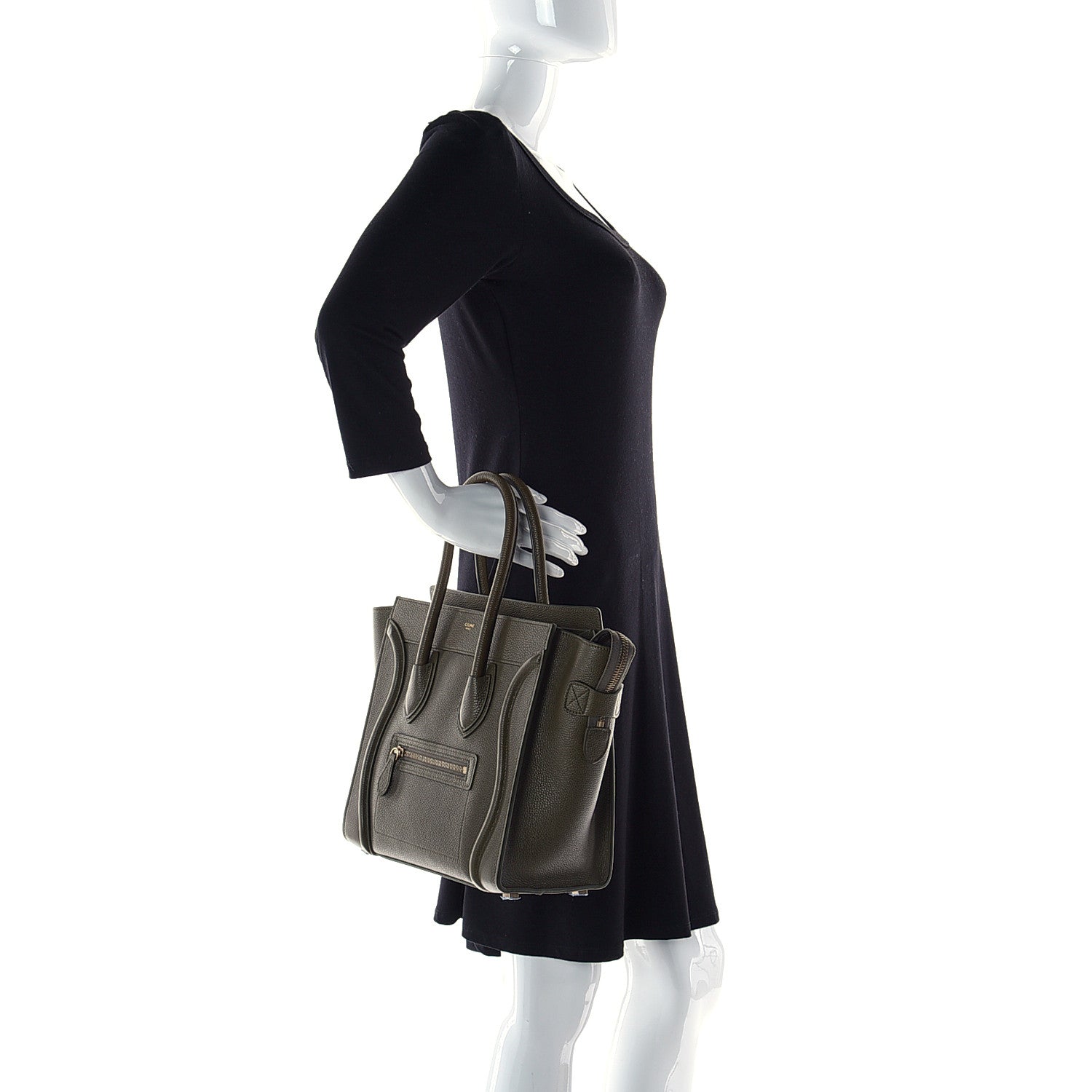 Celine Drummed Calfskin Micro Luggage Dark Olive 2 of 12