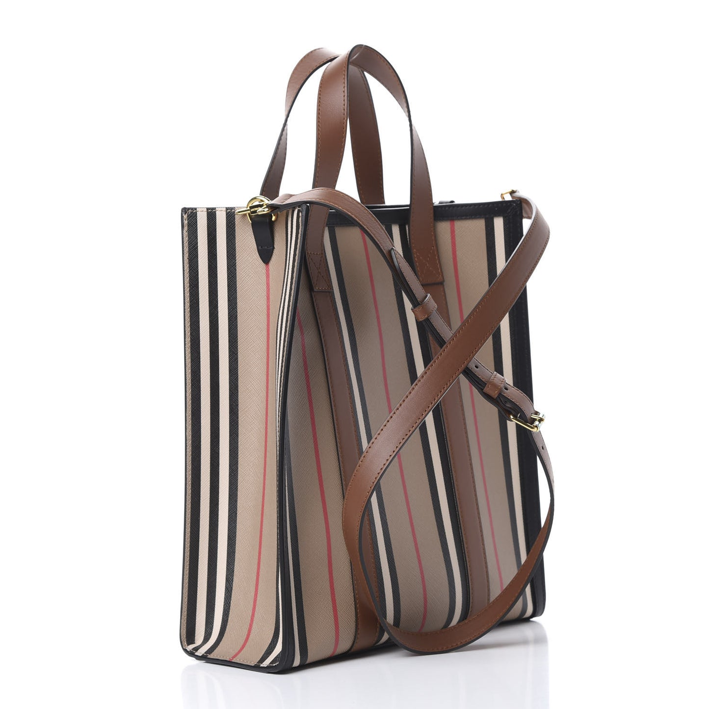 E-Canvas Stripe Small Portrait Tote Bag Brown