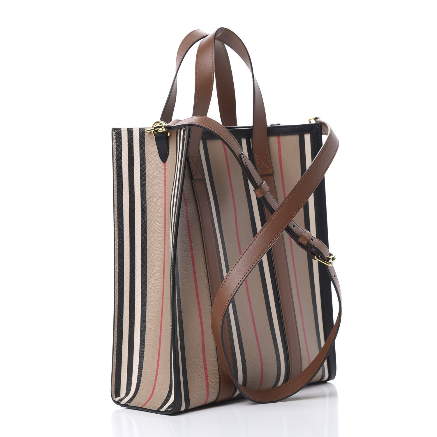 Burberry E-Canvas Stripe Small Portrait Tote Bag Brown 2 of 9