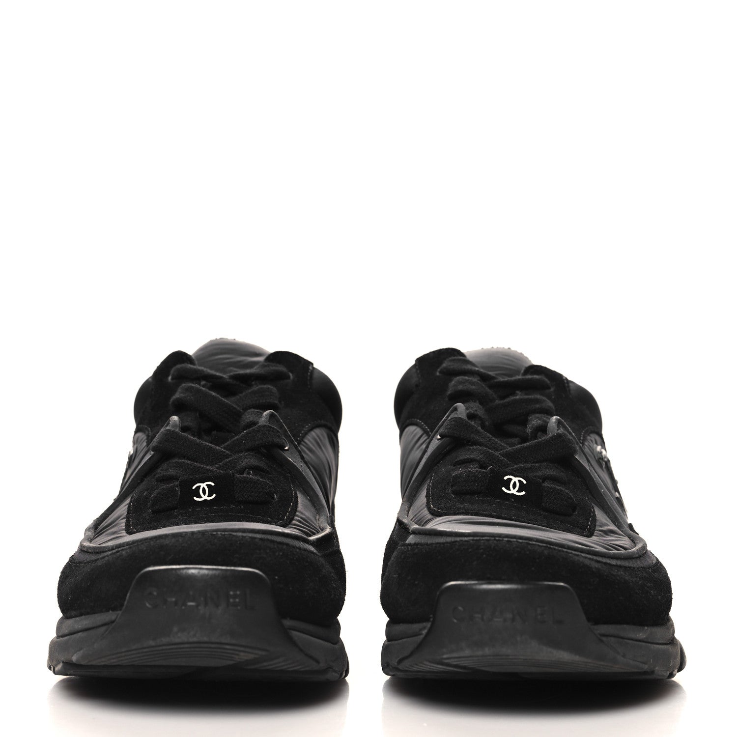 Chanel Fabric Calfskin Suede CC Sneakers 37 Black 3 of 9
