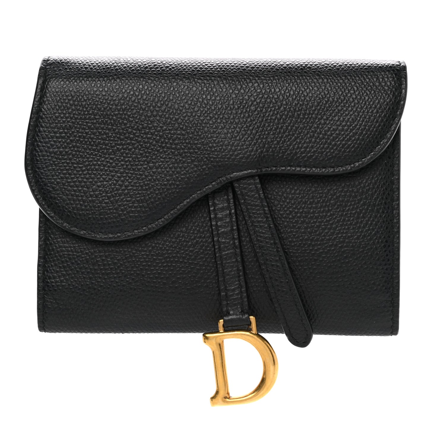 Grained Calfskin Saddle Wallet Lotus Black