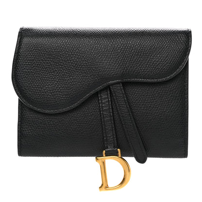 Christian Dior Grained Calfskin Saddle Wallet Lotus Black 1 of 10