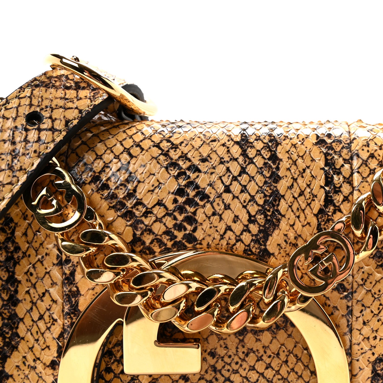 Gucci Roxy Snakeskin Blondie Chain Shoulder Flap Bag Roccia 7 of 9