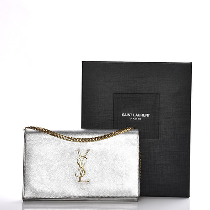 Saint Laurent Grained Metallic Calfskin Monogram Chain Wallet Argento 7 of 19