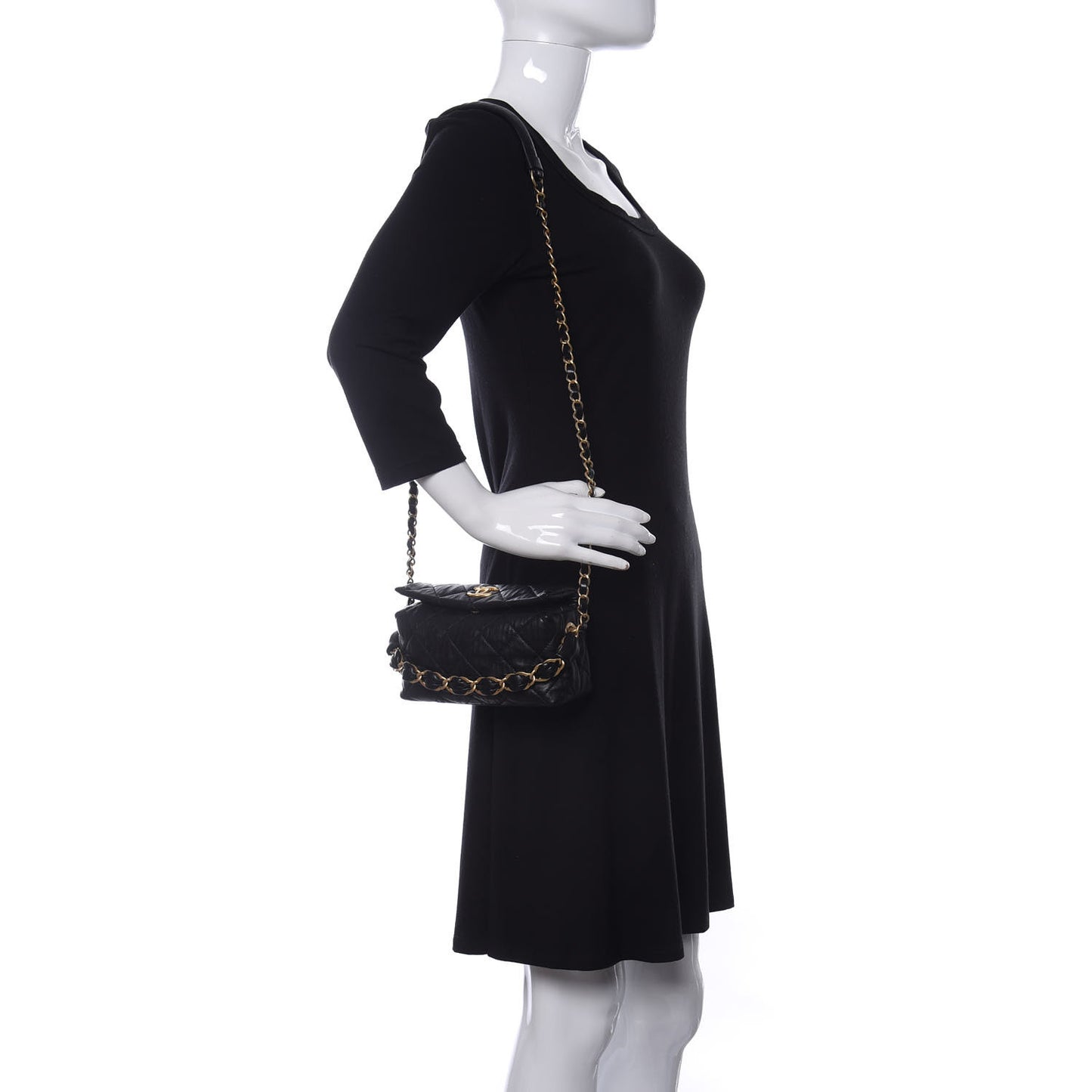 Crumpled Lambskin Quilted Small CC Links Shoulder Bag Black