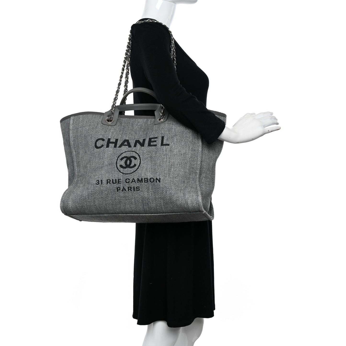 Woven Straw Raffia Large Deauville Tote Grey