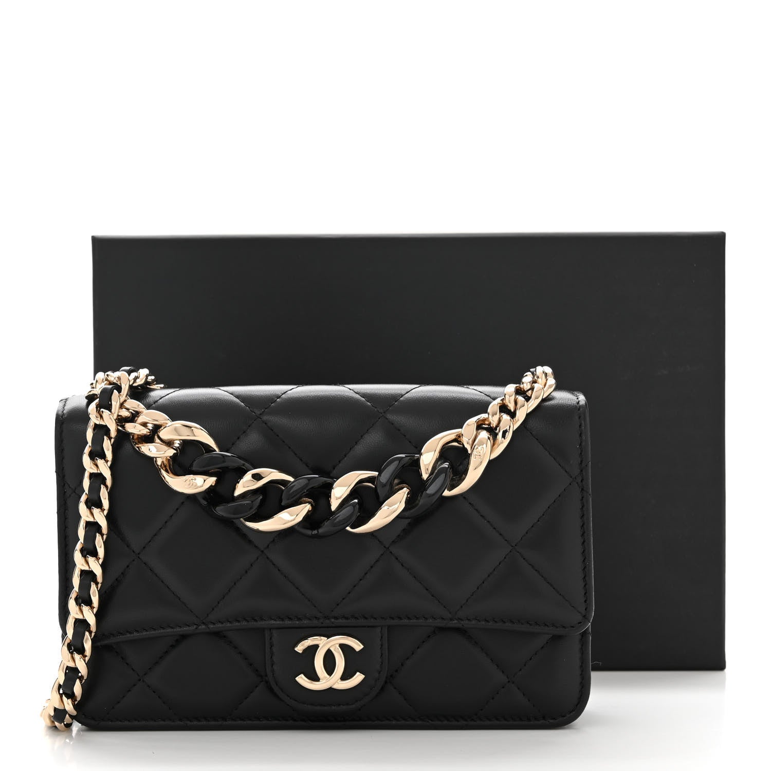 Chanel Lambskin Plexi Quilted Wallet On Chain WOC Black 12 of 12