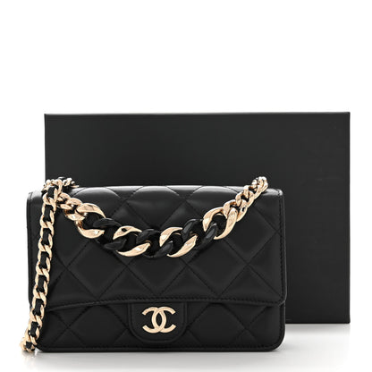 Chanel Lambskin Plexi Quilted Wallet On Chain WOC Black 12 of 12